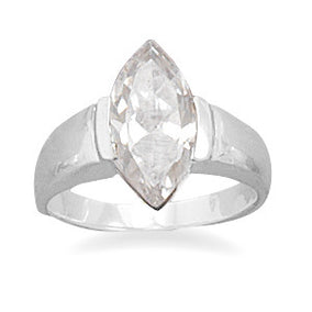 Rhodium Plated Marquise Cut CZ Ring