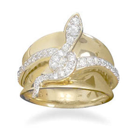 14 Karat Gold Plated Sterling Silver CZ Snake Ring