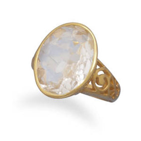 14 Karat Gold Plated White Quartz Ring