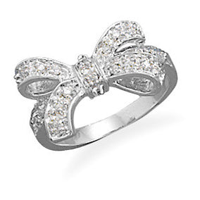 Rhodium Plated CZ Bow Ring