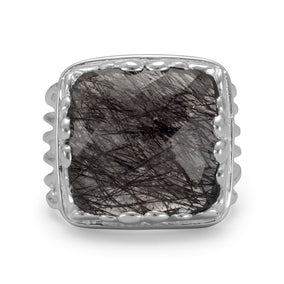 Square Black Rutilated Quartz Ring