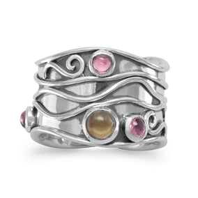 Oxidized Wave Edge Design Tourmaline Ring