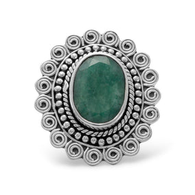 Oval Rough-Cut Emerald Ring