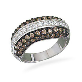 Rhodium Plated Clear and Chocolate CZ Ring