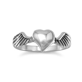 Oxidized Heart with Wings Ring