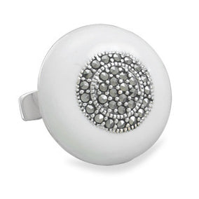 White Enamel Ring with Marcasite