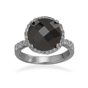 Rhodium Plated Black Checkerboard Cut CZ Ring