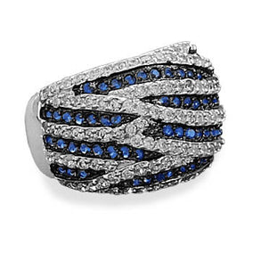 Rhodium Plated Blue and Clear CZ Ring