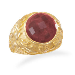 Ornate 14 Karat Gold Plated Rough-Cut Ruby Ring