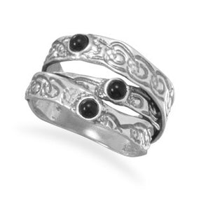 Oxidized Three Row Ring with Black Onyx