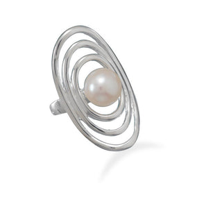 Cut Out Oval Ring with Cultured Freshwater Pearl