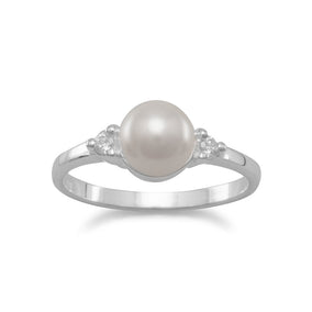 Simulated Pearl and CZ Ring