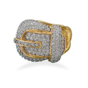 14 Karat Gold Plated CZ Buckle Ring