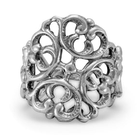 Oxidized Ornate Scroll Ring