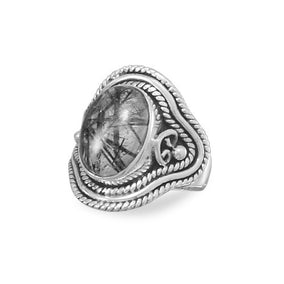 Oxidized Black Rutilated Quartz Ring