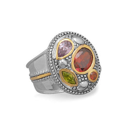 Two Tone Multicolor CZ Ring