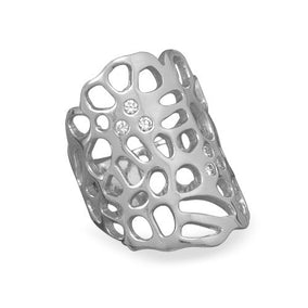 Rhodium Plated Cut Out Design CZ Ring