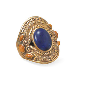 Multistone Ornate Bronze Ring