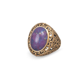 Bronze and Reconstituted Dyed Purple Turquoise Ring