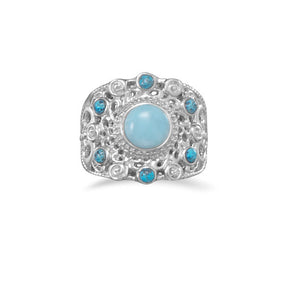 Ornate Larimar and Shattuckite Ring