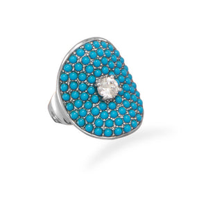 Rhodium Plated Synthetic Turquoise and CZ Ring