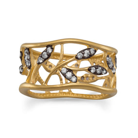 14 Karat Gold Plated Vine Design Ring with CZs