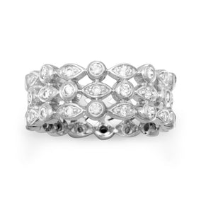 Rhodium Plated Triple Band CZ Ring