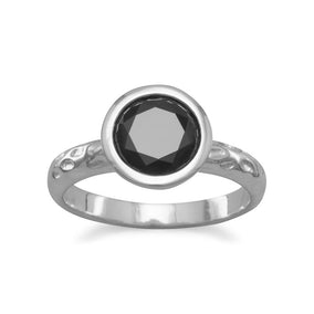 Textured Ring with Faceted Black CZ