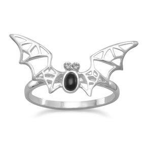 Black Onyx and Crystal Bat Ring