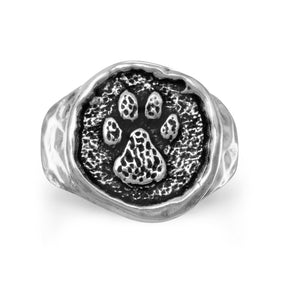 Oxidized Textured Paw Print Ring