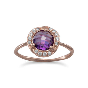 14 Karat Rose Gold Plated Purple CZ Ring
