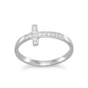Rhodium Plated CZ Sideways Cross Ring