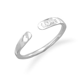 Rhodium Plated Small Adjustable "Love" Ring