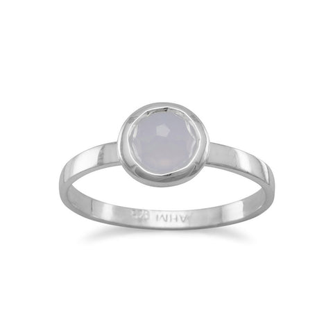 Small Round Freeform Faceted Blue Chalcedony Stackable Ring