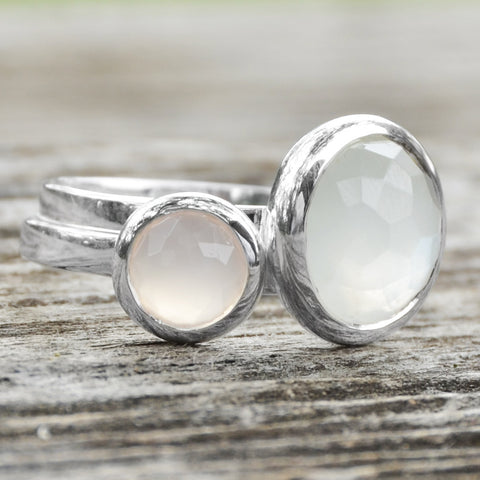 Large Round Freeform Faceted Moonstone Stackable Ring