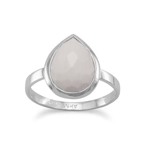Large Pear Shape Freeform Faceted White Agate Stackable Ring