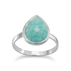 Large Pear Shape Freeform Faceted Amazonite Stackable Ring