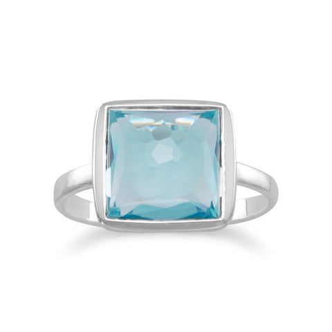 Large Square Freeform Faceted Hydro Quartz Stackable Ring