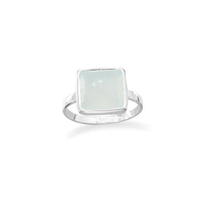 Large Square Freeform Faceted Synthetic Sea Green Chalcedony Stackable Ring