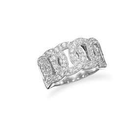 Rhodium Plated CZ Locking Circle Ring