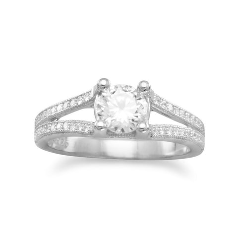 Rhodium Plated CZ Ring with Split CZ Band