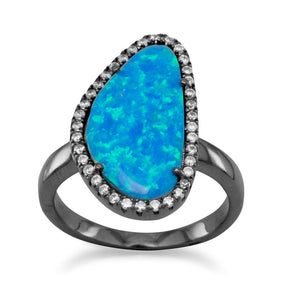 Ruthenium Plated Freeform Synthetic Opal and CZ Ring