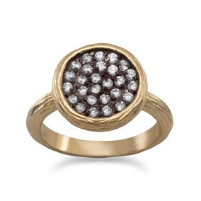 Textured 14 Karat Gold Plated CZ Ring