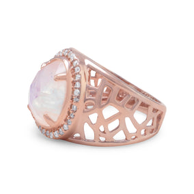 14 Karat Rose Gold Plated Large Rainbow Moonstone Ring