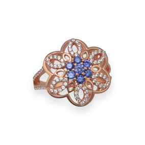 14 Karat Rose Gold Plated CZ Flower Ring