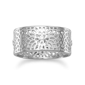 Rhodium Plated Flower Design Band