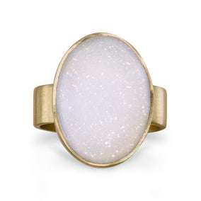 14 Karat Gold Plated White Druzy Ring