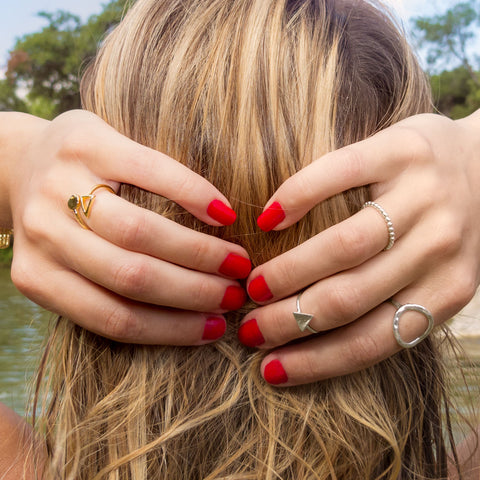 14K Gold Plated Open Ring with Circle and Triangle Ends