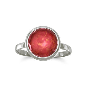 Large Round Freeform Faceted Quartz over Reconstituted Coral Stackable Ring
