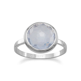 Large Round Freeform Faceted Light Blue Hydro Quartz Stackable Ring